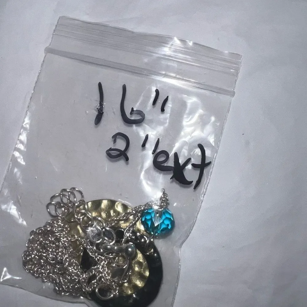 Silver and Gold Tone Hammered Disc Bead Charm Necklace
